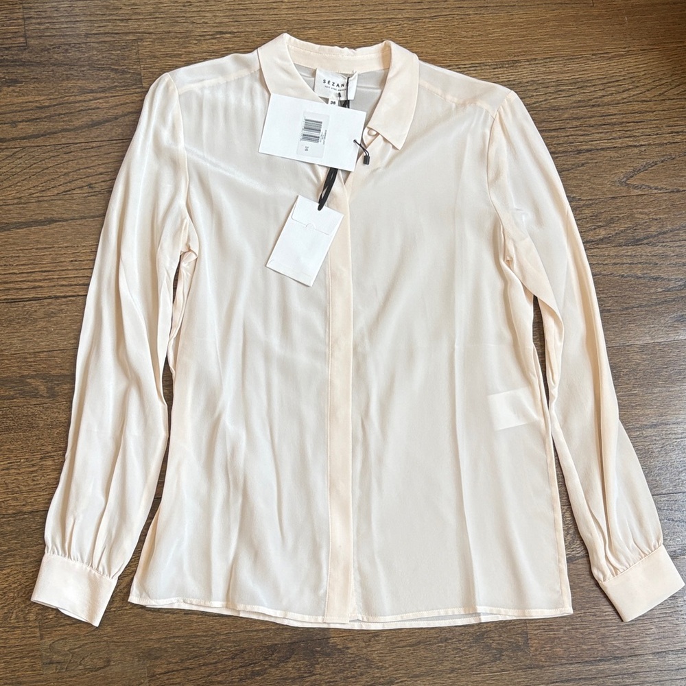 Sezane Nude Silk Blouse